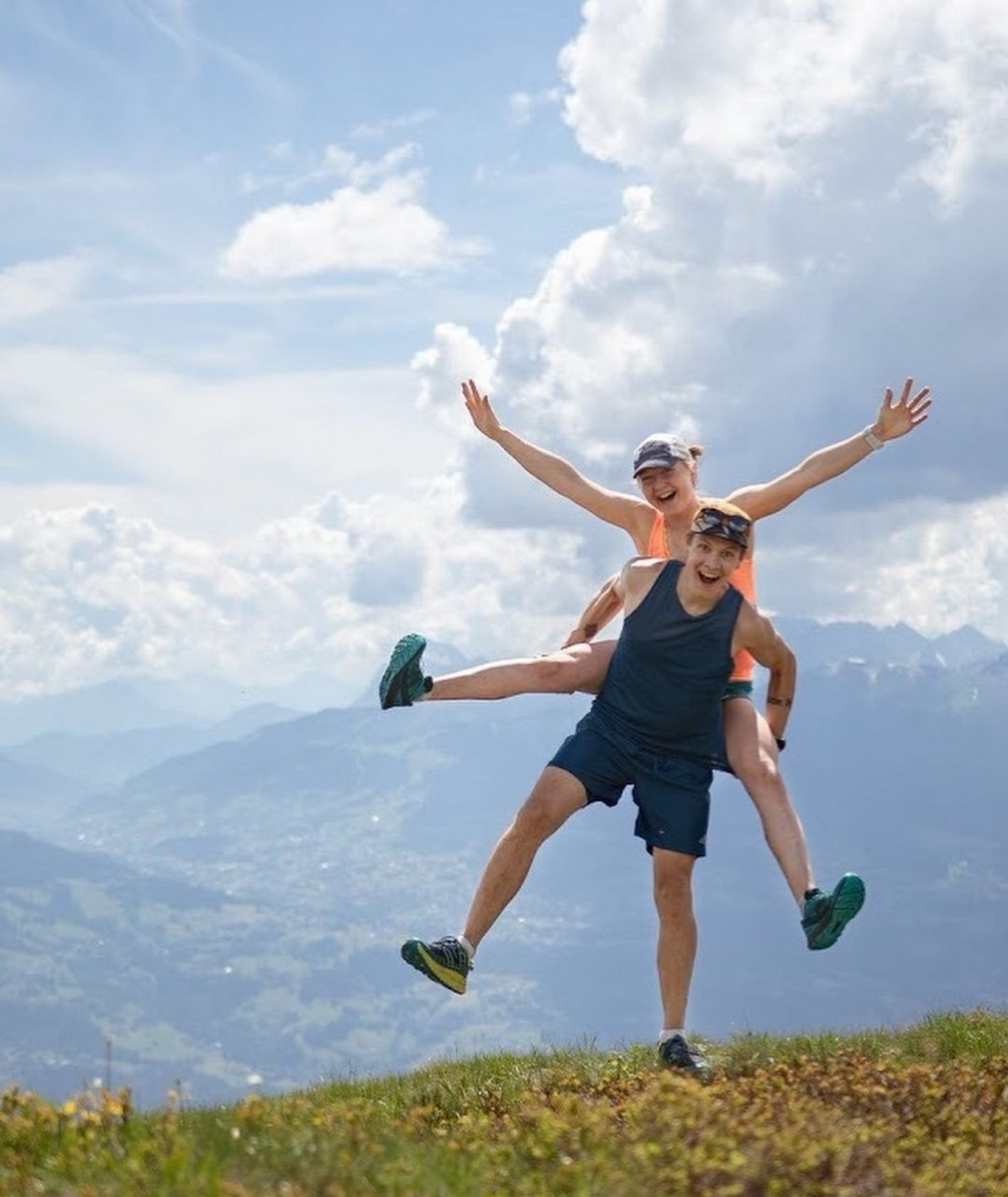 Two people enjoying a day in the mountains